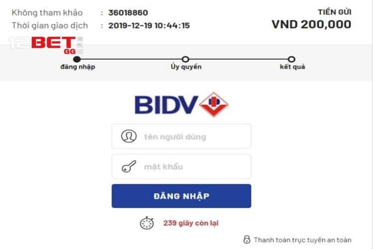 Nạp tiền 12BET bằng chuyển khoản ngân hàng