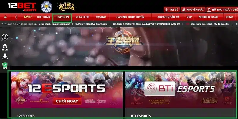 Hướng dẫn đặt cược Esports tại 12BET nhanh cho newbie